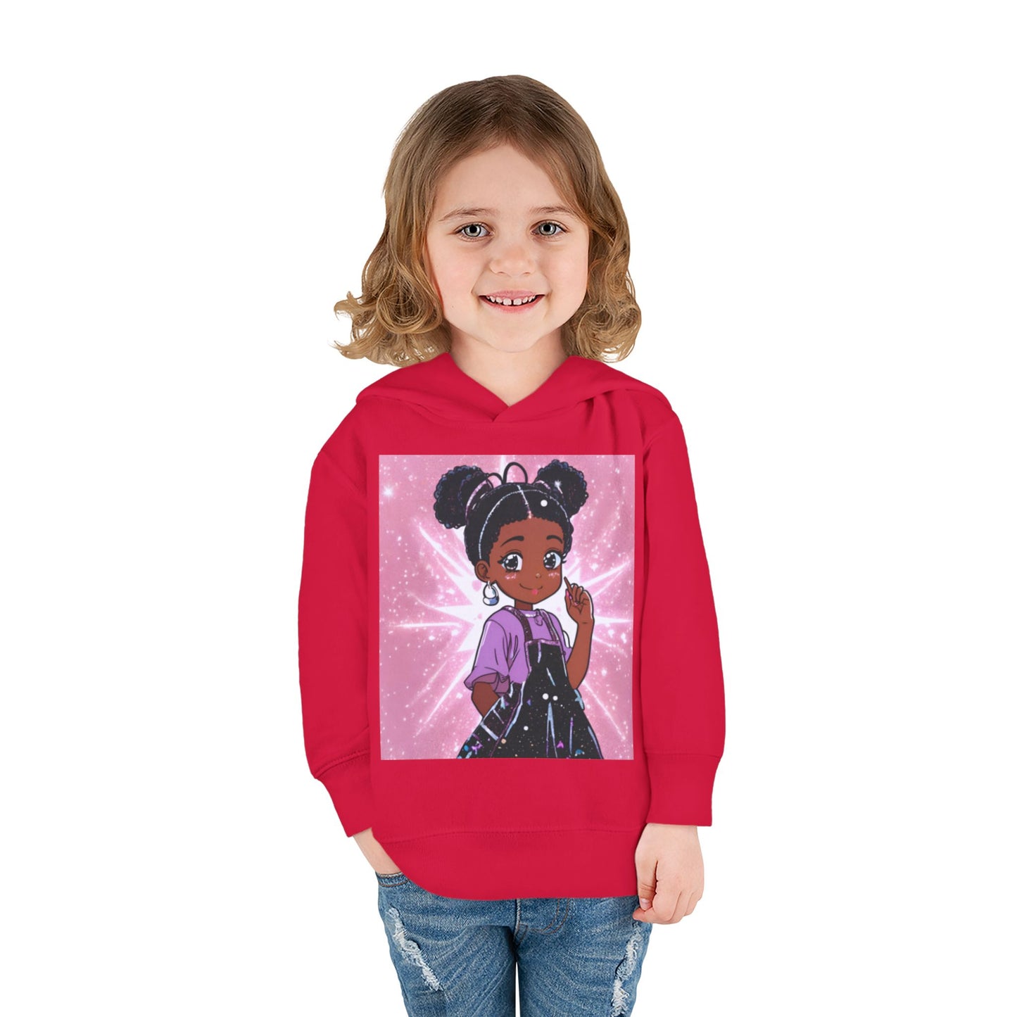 Cute Toddler Pullover Fleece Hoodie with Cartoon Girl Design