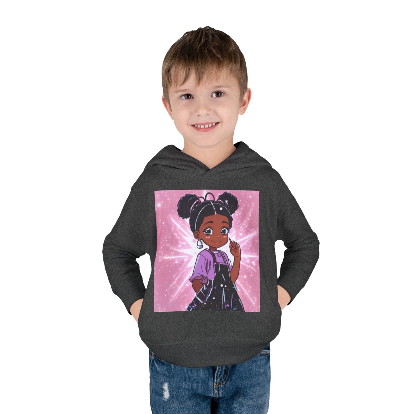 Cute Toddler Pullover Fleece Hoodie with Cartoon Girl Design