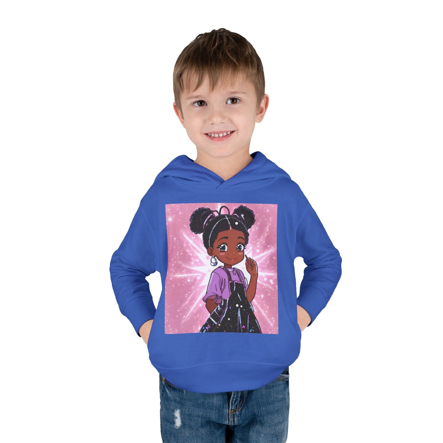 Cute Toddler Pullover Fleece Hoodie with Cartoon Girl Design