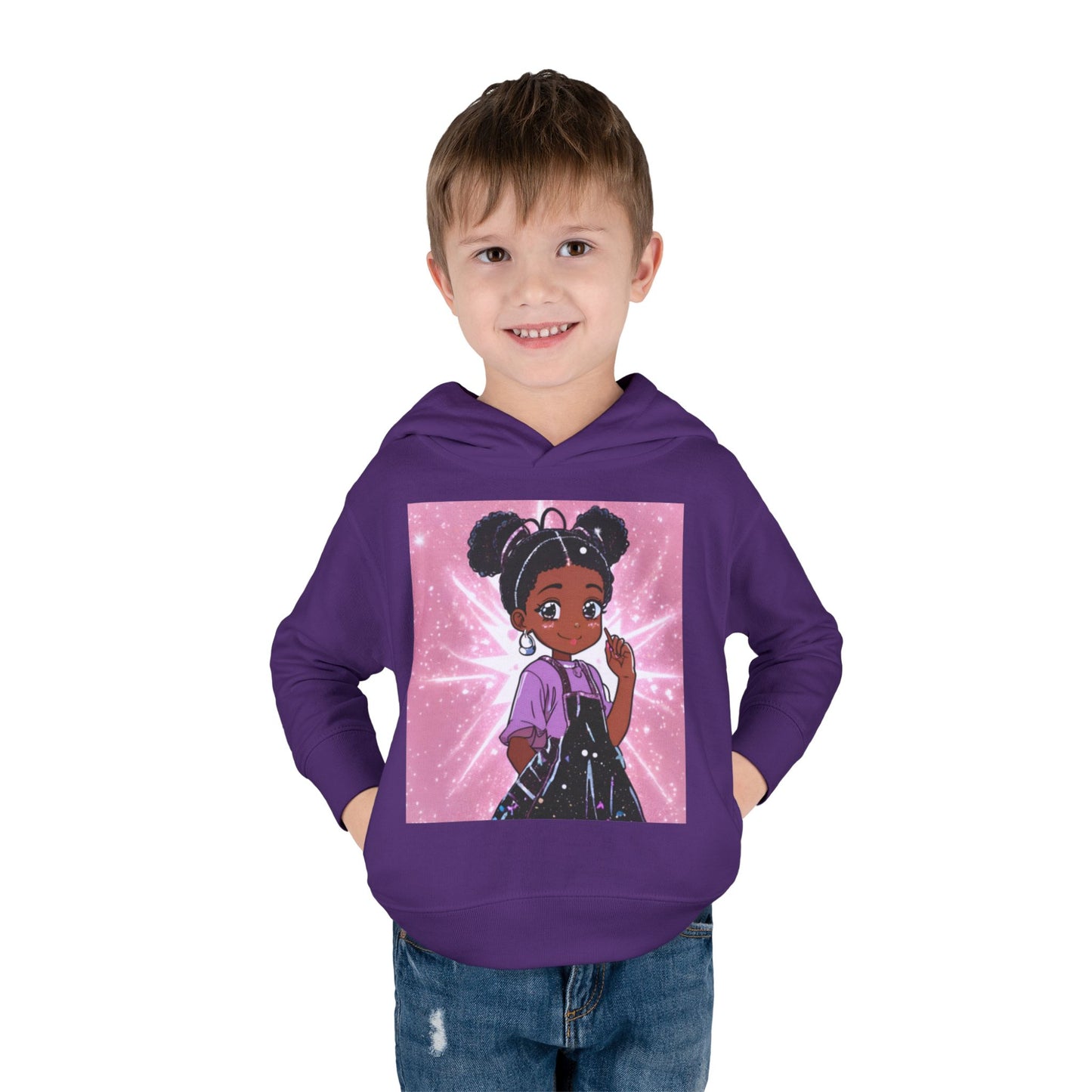 Cute Toddler Pullover Fleece Hoodie with Cartoon Girl Design