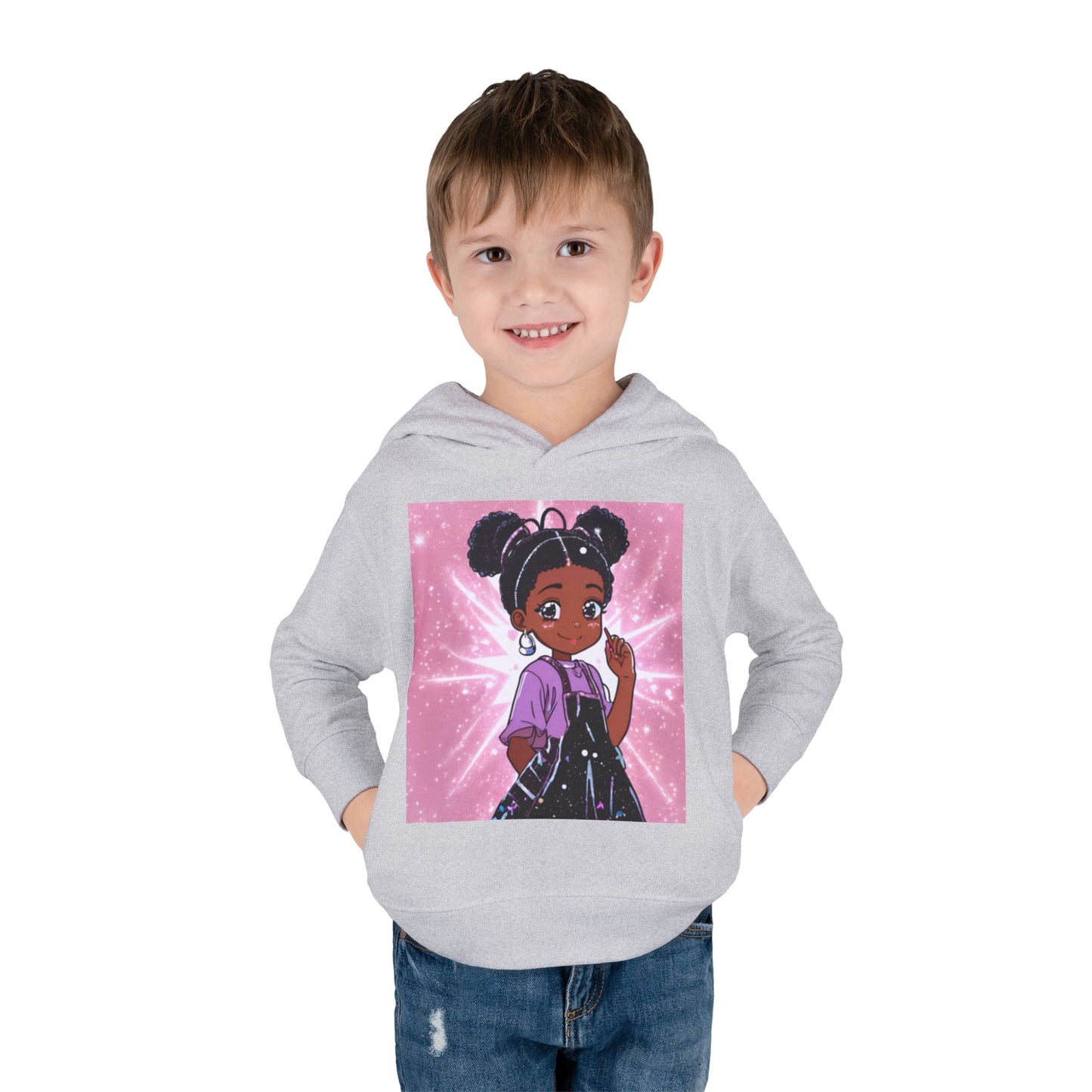 Cute Toddler Pullover Fleece Hoodie with Cartoon Girl Design