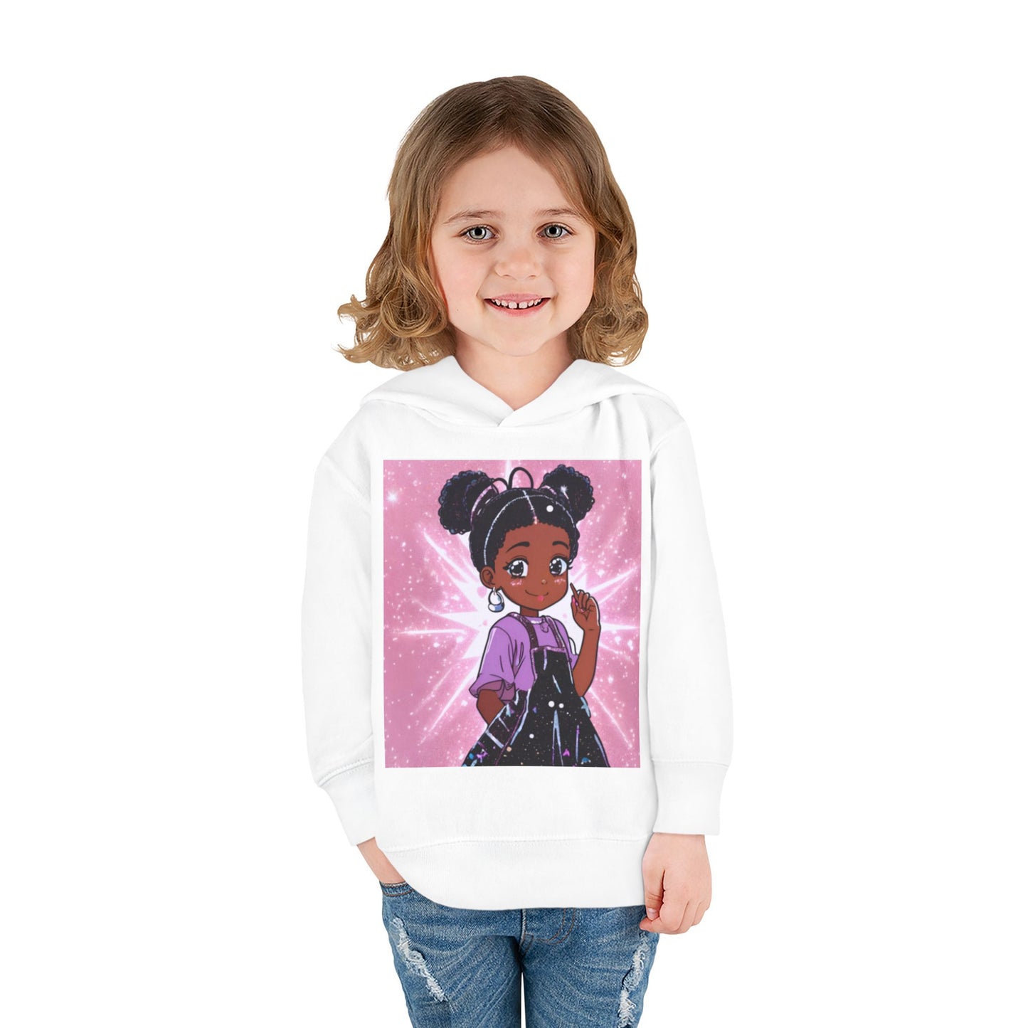 Cute Toddler Pullover Fleece Hoodie with Cartoon Girl Design