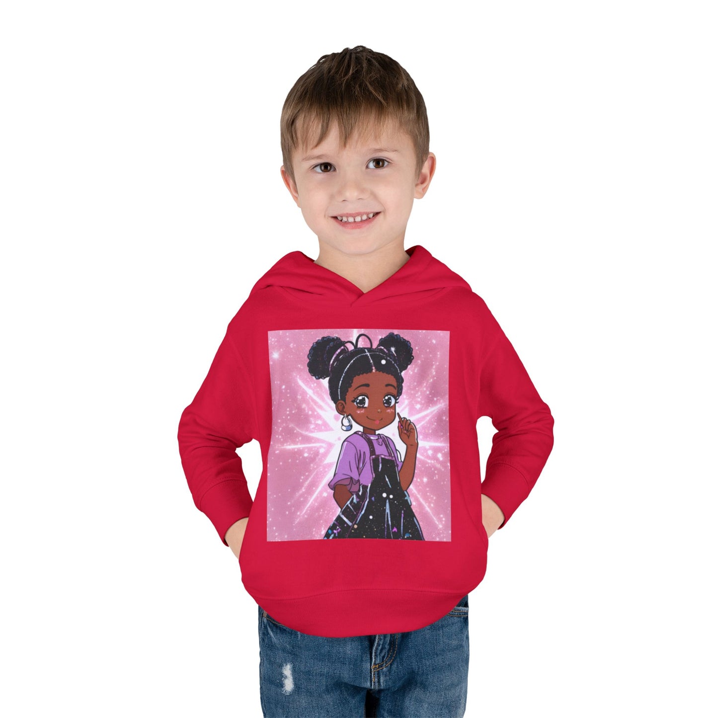 Cute Toddler Pullover Fleece Hoodie with Cartoon Girl Design