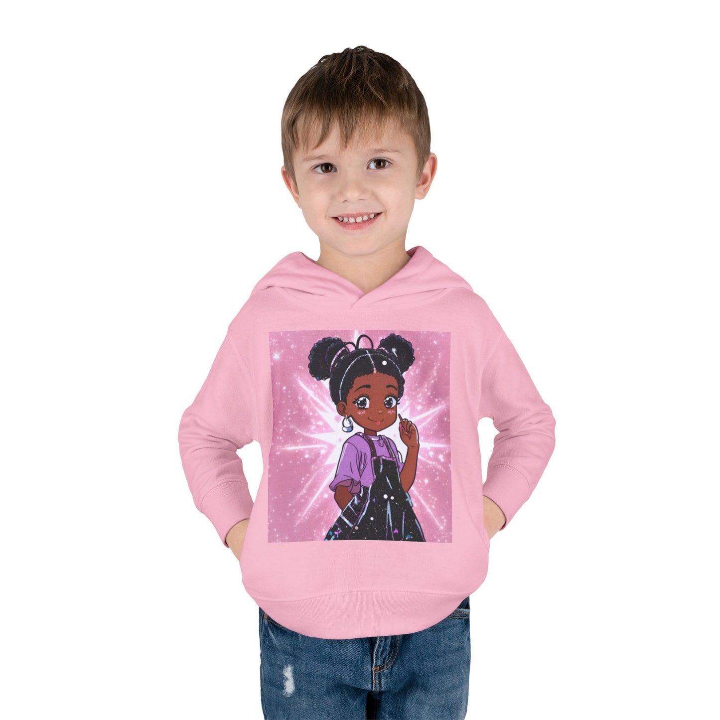 Cute Toddler Pullover Fleece Hoodie with Cartoon Girl Design