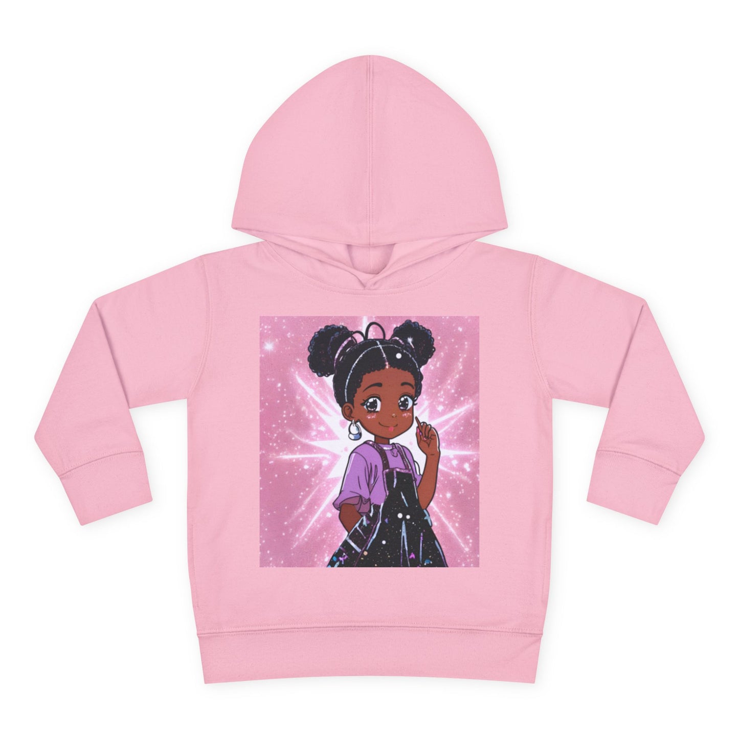 Cute Toddler Pullover Fleece Hoodie with Cartoon Girl Design