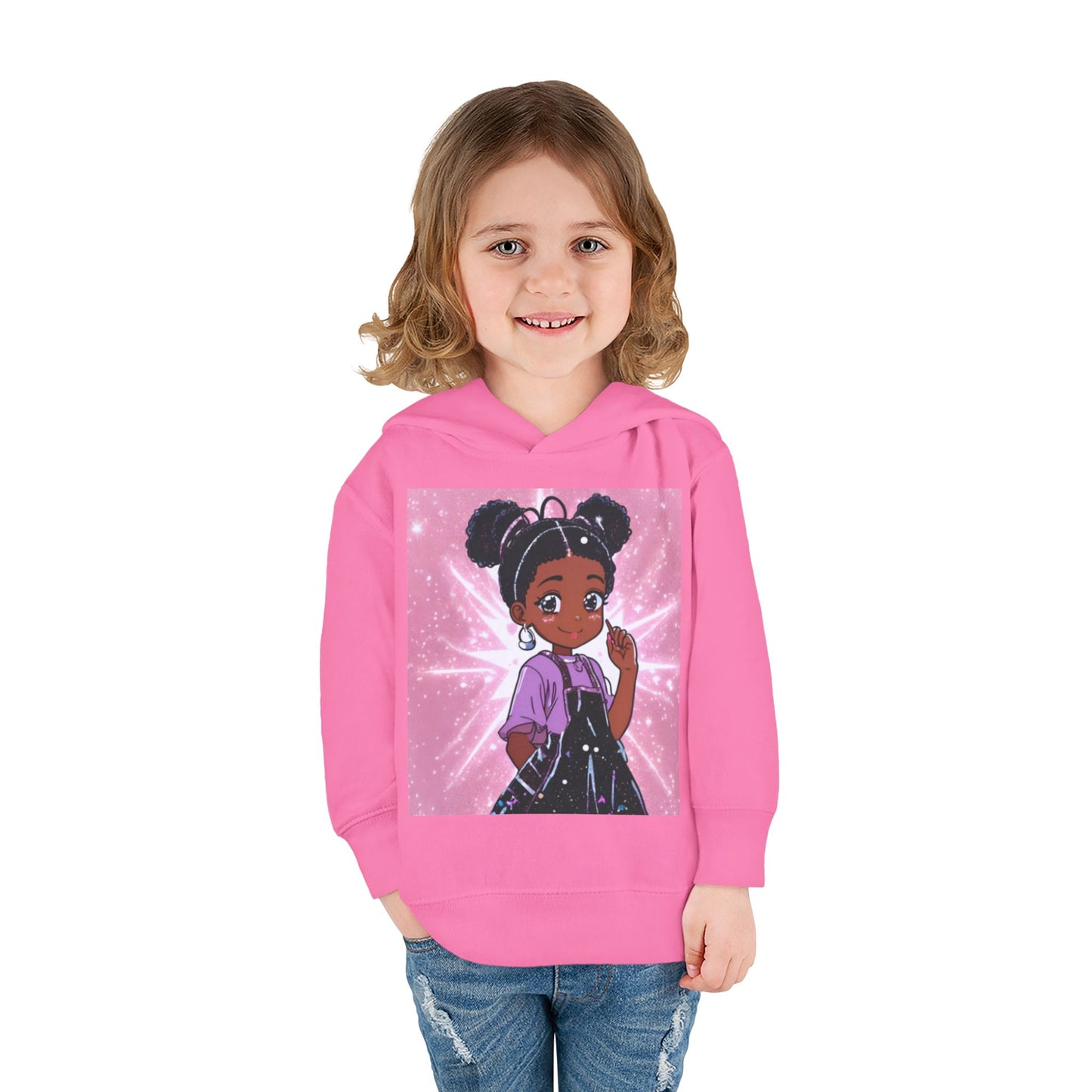 Cute Toddler Pullover Fleece Hoodie with Cartoon Girl Design