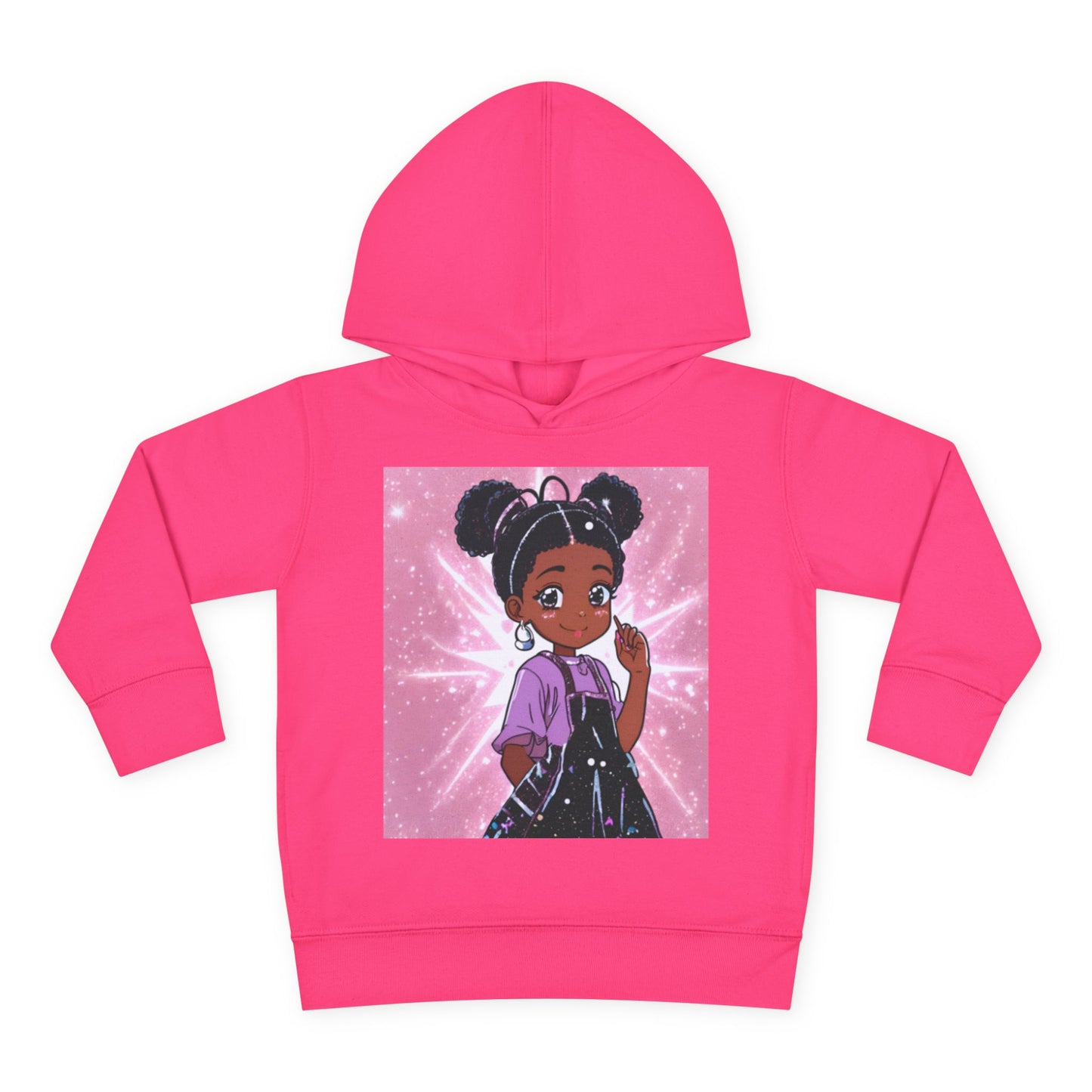 Cute Toddler Pullover Fleece Hoodie with Cartoon Girl Design