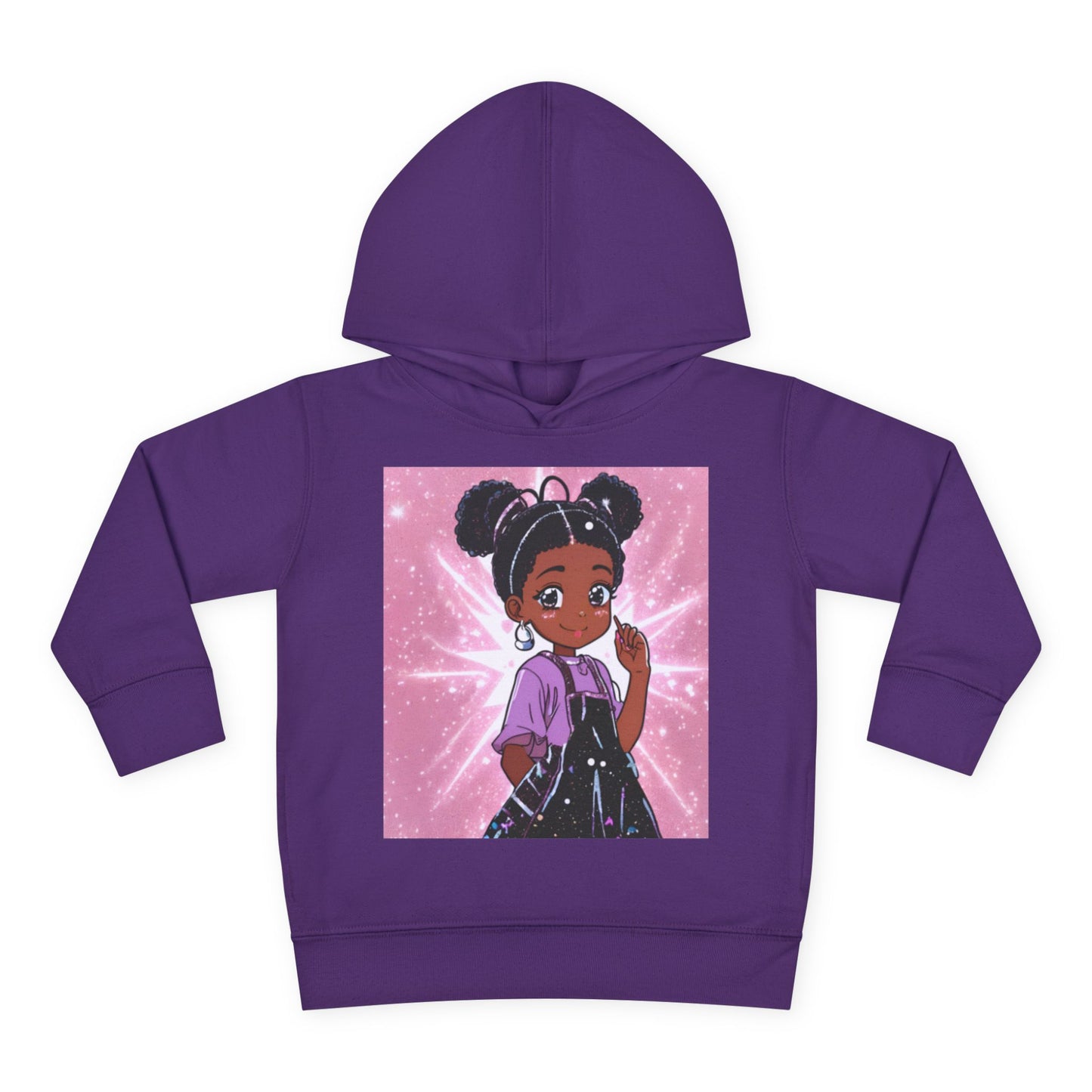 Cute Toddler Pullover Fleece Hoodie with Cartoon Girl Design