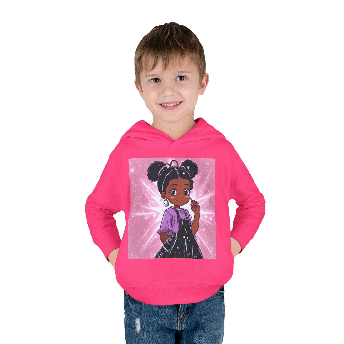 Cute Toddler Pullover Fleece Hoodie with Cartoon Girl Design