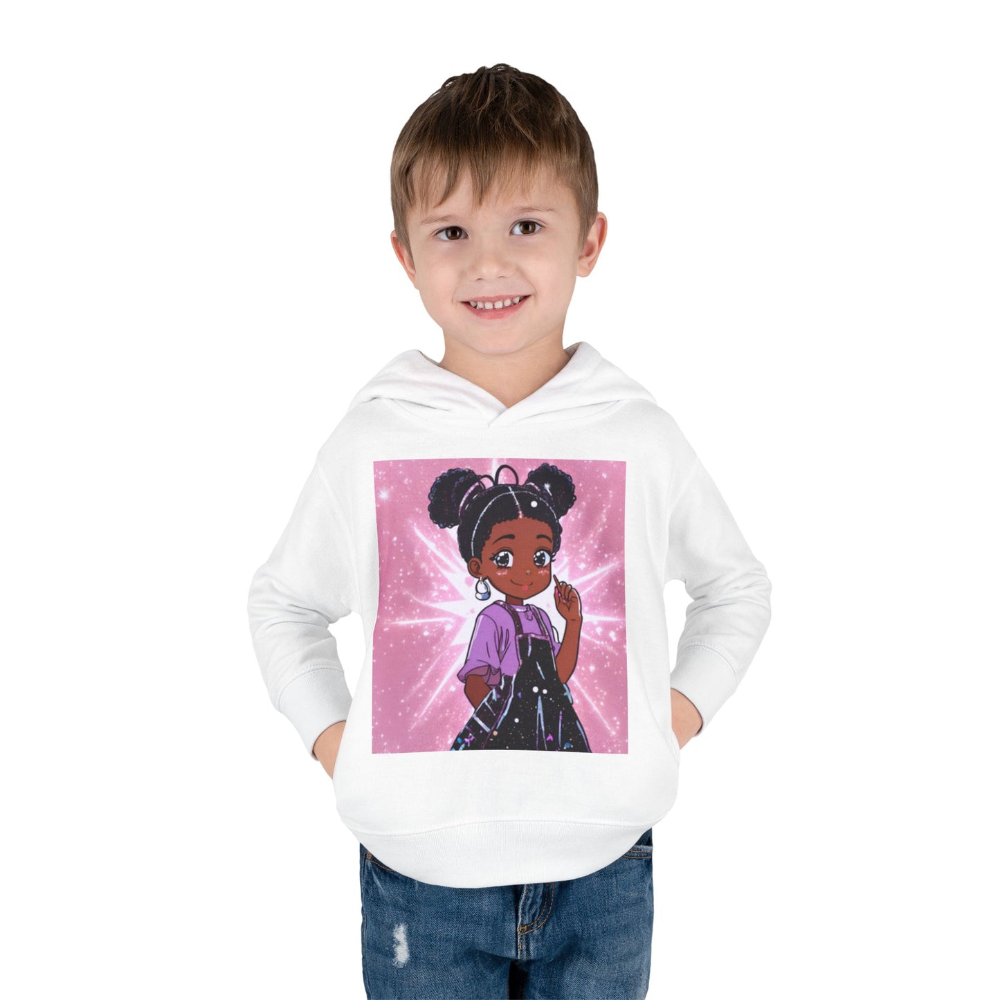 Cute Toddler Pullover Fleece Hoodie with Cartoon Girl Design