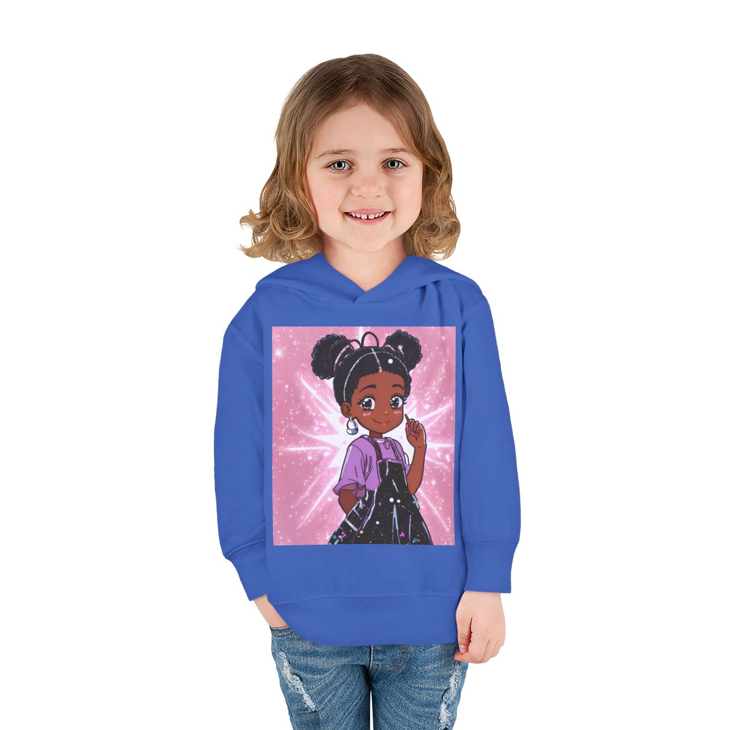 Cute Toddler Pullover Fleece Hoodie with Cartoon Girl Design