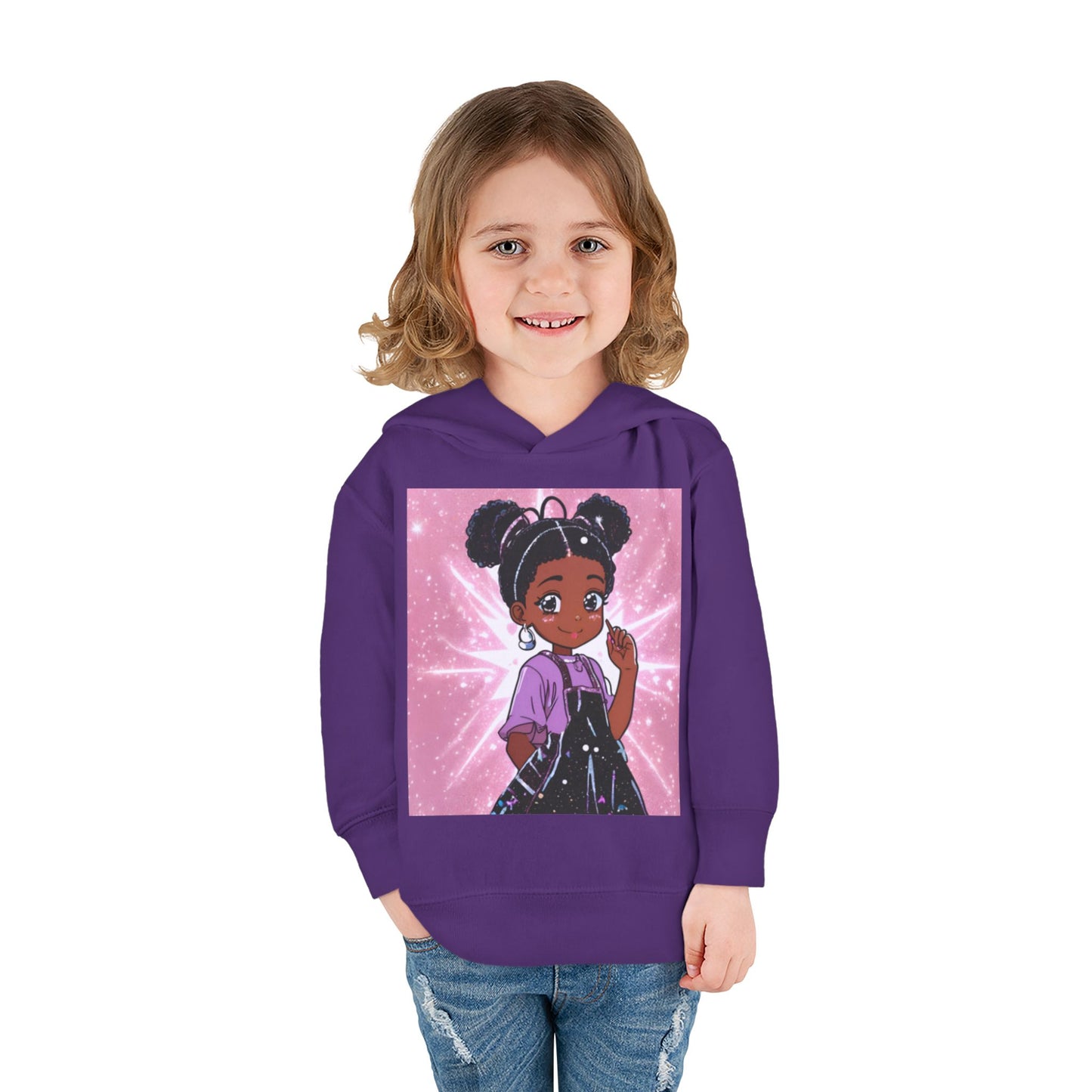 Cute Toddler Pullover Fleece Hoodie with Cartoon Girl Design