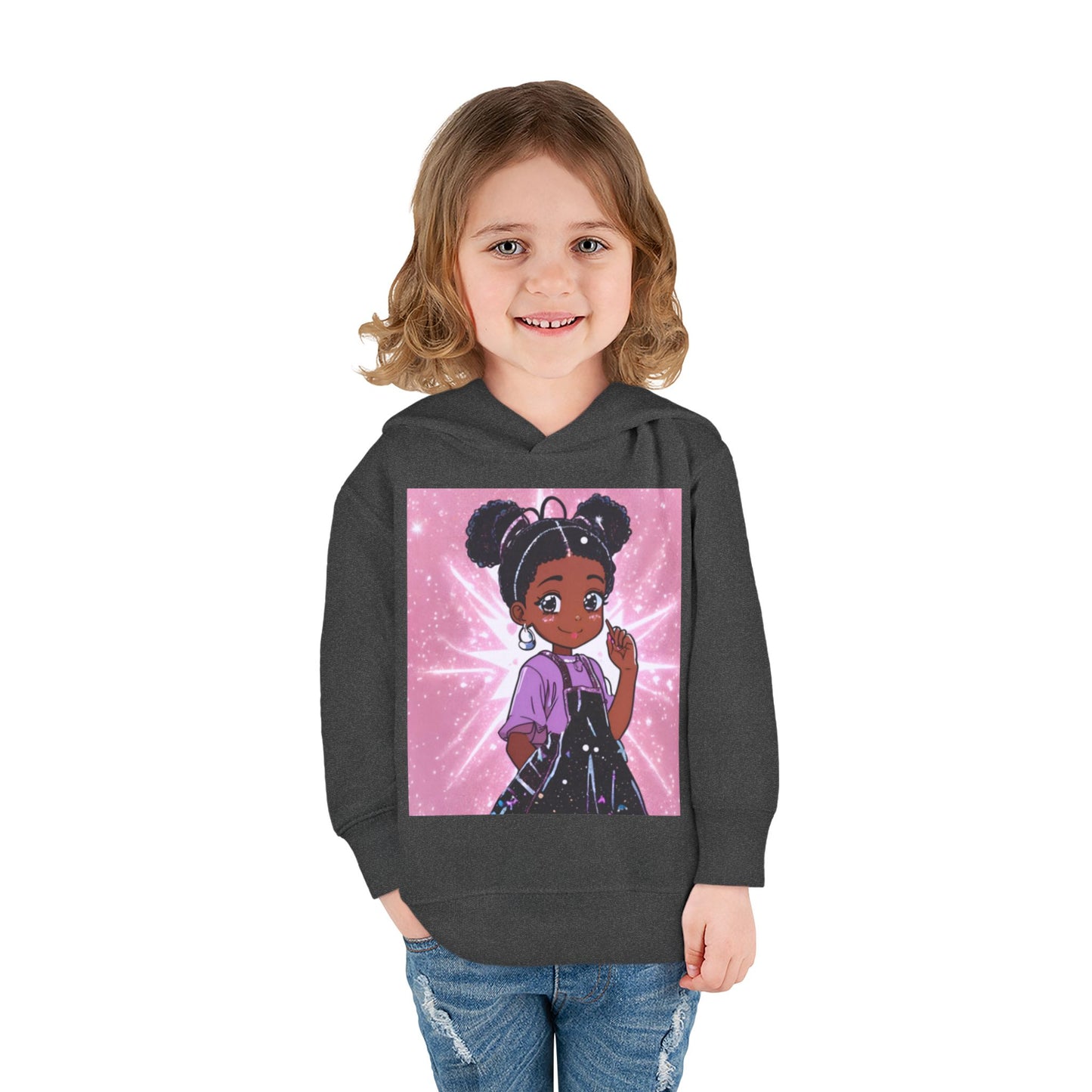 Cute Toddler Pullover Fleece Hoodie with Cartoon Girl Design