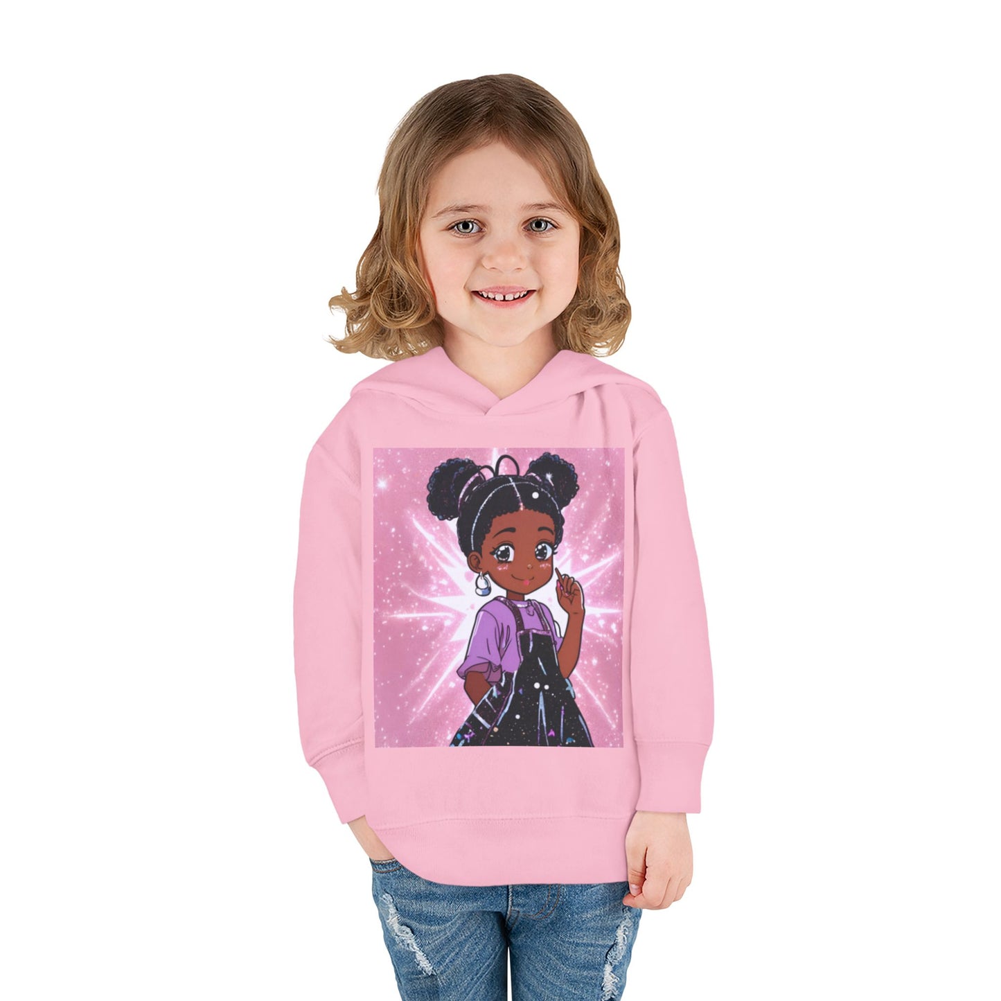 Cute Toddler Pullover Fleece Hoodie with Cartoon Girl Design