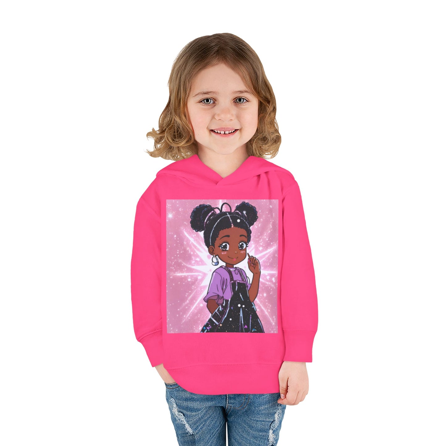 Cute Toddler Pullover Fleece Hoodie with Cartoon Girl Design