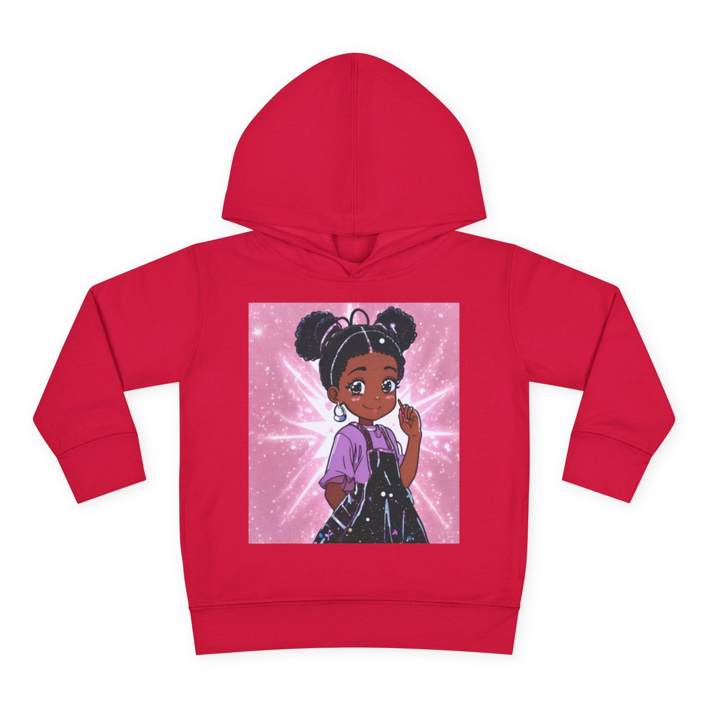 Cute Toddler Pullover Fleece Hoodie with Cartoon Girl Design