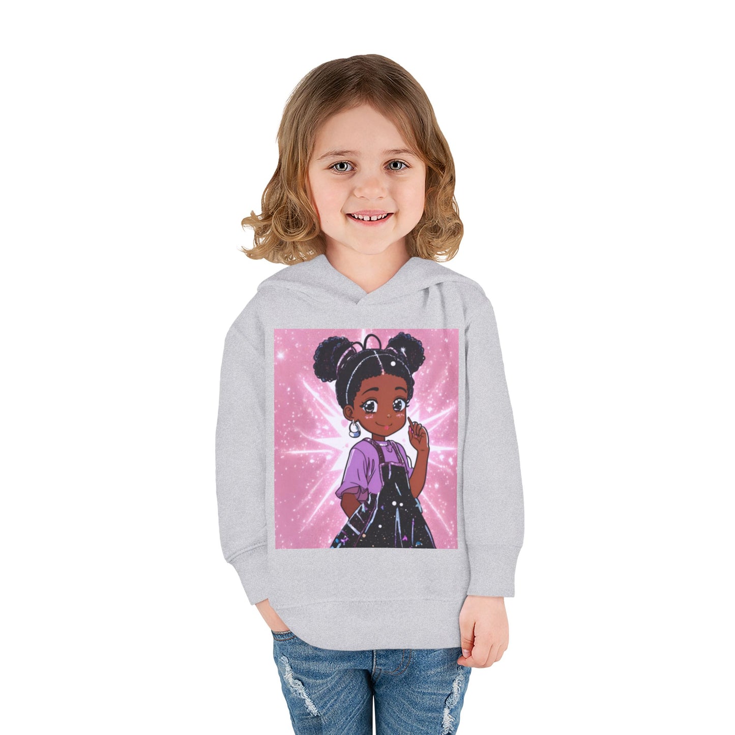 Cute Toddler Pullover Fleece Hoodie with Cartoon Girl Design