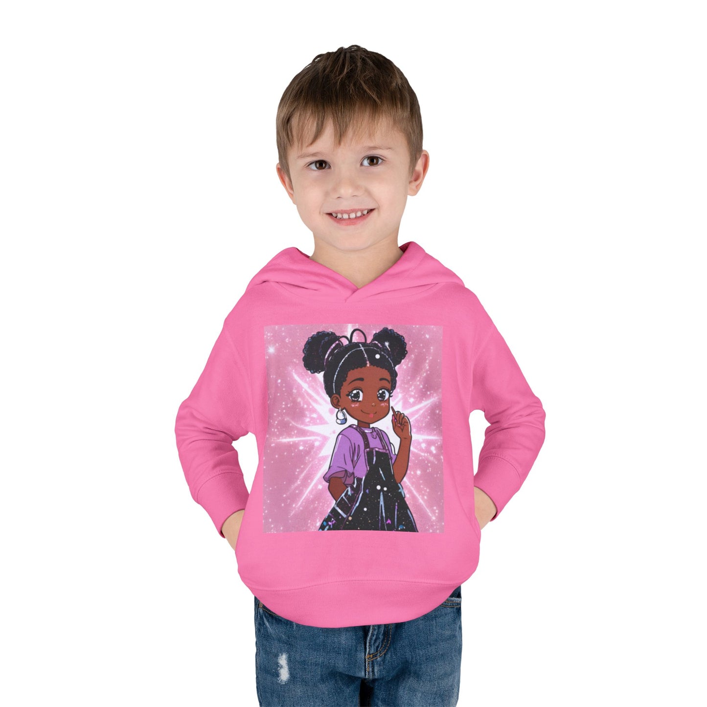 Cute Toddler Pullover Fleece Hoodie with Cartoon Girl Design